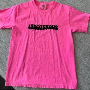 Girls Comfort Colors Bright Pink Tee with Black 'Indigenous' Embroidery